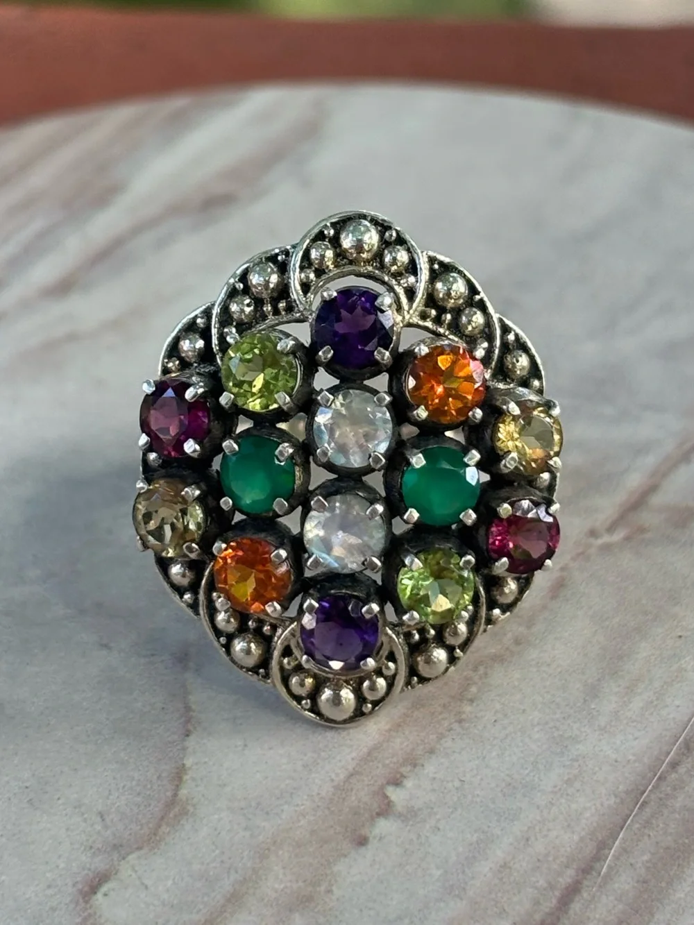 Nicky Butler NB Sterling Silver Multi Gemstone Cluster Cocktail Ring 8 India 925